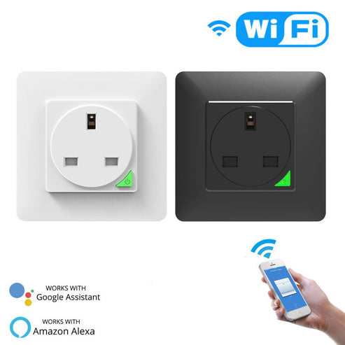 WiFi Smart Light Switch & Socket Outlet - UK Version, Push Button Control, Works with Alexa/Google Home, No Hub Required, Timer Function, Remote Access (Neutral Wire Required)
