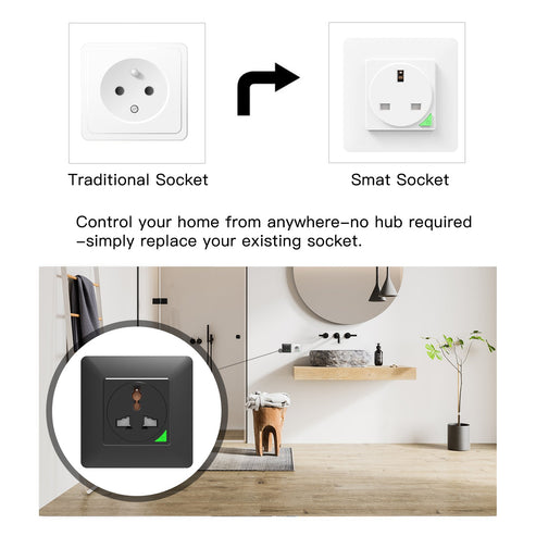 WiFi Smart Light Switch & Socket Outlet - UK Version, Push Button Control, Works with Alexa/Google Home, No Hub Required, Timer Function, Remote Access (Neutral Wire Required)