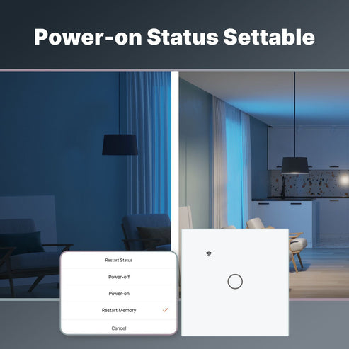 WiFi Smart Light Switch EU - No Neutral Wire Required, Touch Panel Wall Switch, Works with Alexa/Google/HomeKit, App & Voice Control, CE Certified