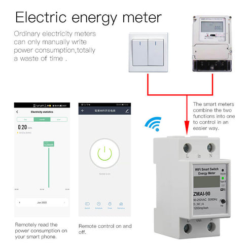 WiFi Smart Energy Monitoring Meter – 110V/220V Power Consumption Electricity Usage Monitor – Real-Time Tracking via App – Compatible with Alexa & Google Home – for Home, Solar, RV, Appliances
