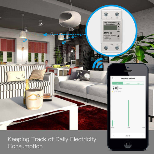 WiFi Smart Energy Monitoring Meter – 110V/220V Power Consumption Electricity Usage Monitor – Real-Time Tracking via App – Compatible with Alexa & Google Home – for Home, Solar, RV, Appliances