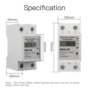 WiFi Smart Energy Monitoring Meter – 110V/220V Power Consumption Electricity Usage Monitor – Real-Time Tracking via App – Compatible with Alexa & Google Home – for Home, Solar, RV, Appliances