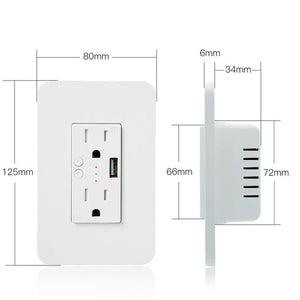 Smart WiFi Power Wall Socket with 2 USB Ports & 2 AC Outlets (15A) - Works with Alexa & Google Home, Remote Control, No Hub Required, Energy Monitoring, Timer Function