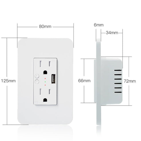 Smart WiFi Power Wall Socket with 2 USB Ports & 2 AC Outlets (15A) - Works with Alexa & Google Home, Remote Control, No Hub Required, Energy Monitoring, Timer Function