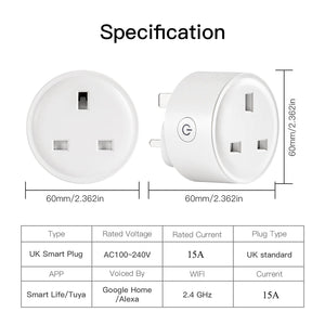 WiFi Smart Plug UK Version, Smart Socket with Energy Monitoring, Works with Alexa & Google Home, 15A/3680W, No Hub Required, Remote Control via App, Timer & Schedule, 2.4GHz WiFi Only
