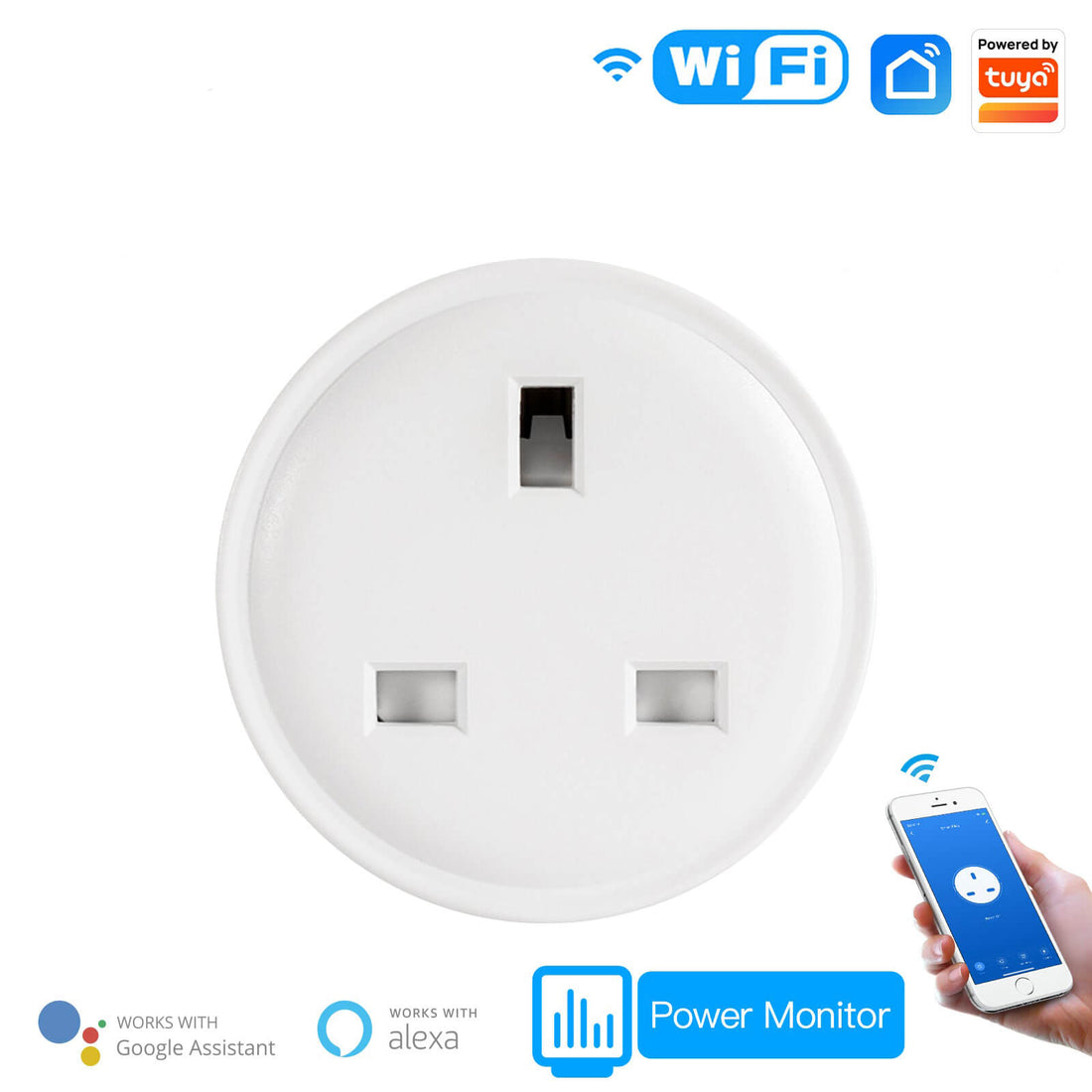 WiFi Smart Plug UK Version, Smart Socket with Energy Monitoring, Works with Alexa & Google Home, 15A/3680W, No Hub Required, Remote Control via App, Timer & Schedule, 2.4GHz WiFi Only