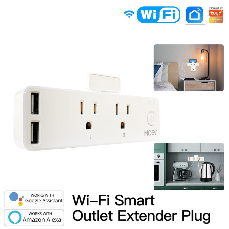 Smart WiFi US Outlet Extender - Multi Plug Power Strip with Shelf, Works with Alexa/Google Home, Adjustable Light Modes, Relay Status Indicator, No Hub Required, 15A/1875W (3 Outlets + 2 USB Ports)