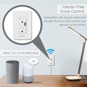 Smart WiFi Power Wall Socket with 2 USB Ports & 2 AC Outlets (15A) - Works with Alexa & Google Home, Remote Control, No Hub Required, Energy Monitoring, Timer Function