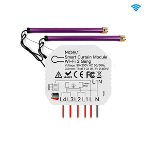 MOES WiFi Smart 2 Gang Curtain Switch Module - Double Channel for Roller Shutter & Electric Motors, Works with Alexa/Google Home, App & Voice Control, Timer Scheduling, No Hub Required (120-250V)
