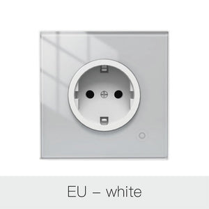 WiFi Smart Wall Socket with Glass Panel - EU Plug, Power Monitor, Touch Control, Relay Status Light, Works with Alexa/Google Home, Energy Tracking, Adjustable Modes (No Hub Required)