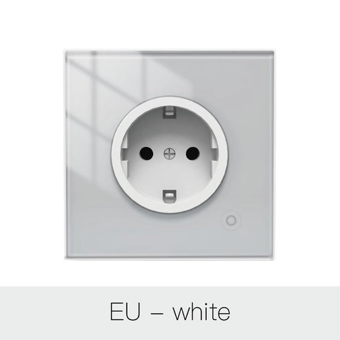 WiFi Smart Wall Socket with Glass Panel - EU Plug, Power Monitor, Touch Control, Relay Status Light, Works with Alexa/Google Home, Energy Tracking, Adjustable Modes (No Hub Required)