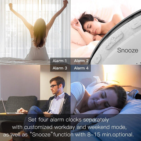 MOES WiFi Smart Alarm Clock with Sunrise Light & Natural Sounds, 7 Color Night Light, FM Radio, Bluetooth Speaker, Works with Alexa, Bedside Clock for Gentle Wake-Up & Sleep Aid