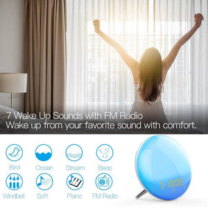 MOES WiFi Smart Alarm Clock with Sunrise Light & Natural Sounds, 7 Color Night Light, FM Radio, Bluetooth Speaker, Works with Alexa, Bedside Clock for Gentle Wake-Up & Sleep Aid