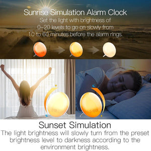 MOES WiFi Smart Alarm Clock with Sunrise Light & Natural Sounds, 7 Color Night Light, FM Radio, Bluetooth Speaker, Works with Alexa, Bedside Clock for Gentle Wake-Up & Sleep Aid