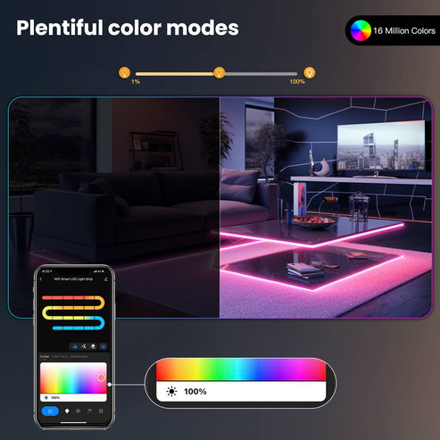 WIFI+Bluetooth Neon Music LED Smart Light - 16 Million RGB Colors, App & Remote Control, Sync to Music, DIY Bendable Design for Bedroom, TV Backlight, Party Decor (Works with Alexa/Google Home)