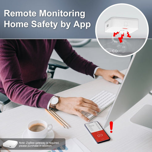 ZigBee CO Detector Alarm - Wireless Carbon Monoxide Sensor with Smart App Alerts, Battery-Powered Gas Leak Detector, Works with Alexa, Google Home, SmartThings for Home Safety