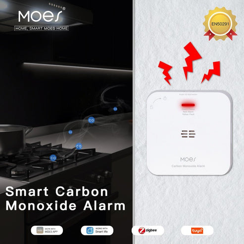 ZigBee CO Detector Alarm - Wireless Carbon Monoxide Sensor with Smart App Alerts, Battery-Powered Gas Leak Detector, Works with Alexa, Google Home, SmartThings for Home Safety