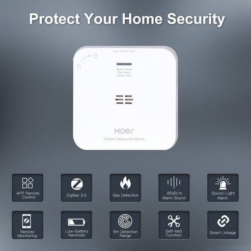 ZigBee CO Detector Alarm - Wireless Carbon Monoxide Sensor with Smart App Alerts, Battery-Powered Gas Leak Detector, Works with Alexa, Google Home, SmartThings for Home Safety
