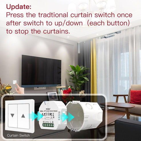 ZigBee & RF433 Smart Curtain Switch Module – for Electric Motorized Roller Blinds & Shutter Motors – Works with Alexa, Google Home, SmartThings – DIY Automation, No Hub Required (Compatible with Tuya/Smart Life)