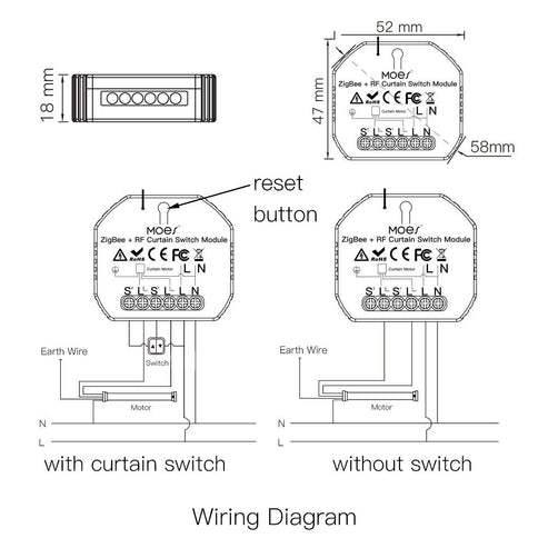 ZigBee & RF433 Smart Curtain Switch Module for Electric Motorized Roller Blinds & Shutter Motors - Works with Alexa/Google Home, Hub Required, Timing & Remote Control, Neutral Wire Needed