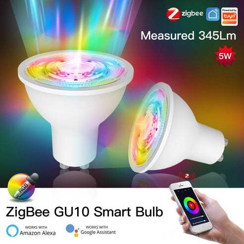 ZigBee GU10 Smart Bulb, 5W RGBCCT Color Changing LED (2200K-6500K), Dimmable, Works with Alexa/Google Home/SmartThings, Party Light Sync, Tunable White + RGB, Energy Efficient, Voice & App Control