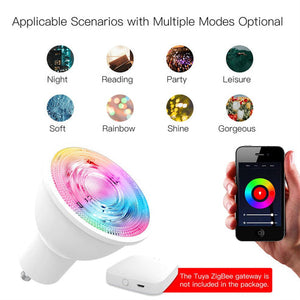 ZigBee GU10 Smart Bulb, 5W RGBCCT Color Changing LED (2200K-6500K), Dimmable, Works with Alexa/Google Home/SmartThings, Party Light Sync, Tunable White + RGB, Energy Efficient, Voice & App Control