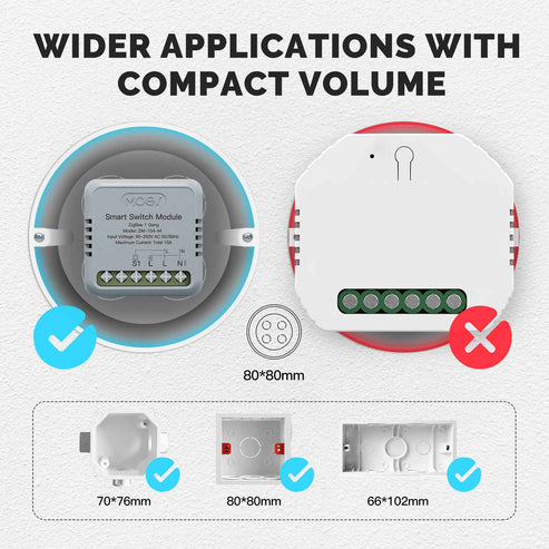 ZigBee Mini Smart Switch Module - 1 Gang & 2 Gang Relay Timer, DIY Wireless Light Switch, Works with Alexa/Google Home, No Neutral Required, Smart Life/Tuya Compatible, ZigBee Hub Needed (10A 250V)