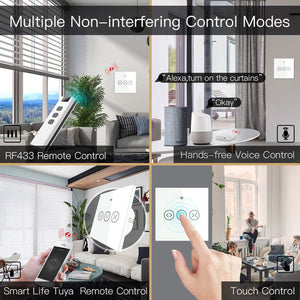 MOES ZigBee Curtain Switch Smart Touch – RF433 Roller Blinds & Shutter Switch, Works with Alexa/Google Home, SmartThings, Hub Required, Timer & Remote Control, Neutral Wire Required, EU Version