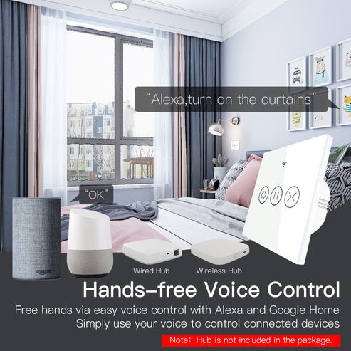 MOES ZigBee Curtain Switch Smart Touch – RF433 Roller Blinds & Shutter Switch, Works with Alexa/Google Home, SmartThings, Hub Required, Timer & Remote Control, Neutral Wire Required, EU Version
