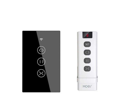 ZigBee & RF433 Smart Curtain Blinds Shutter Touch Switch – Neutral Wire Required, Works with Alexa/Google Home, SmartThings, Hub Required, Multi-Control, US Version (Timers & Remote Control)