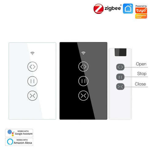 ZigBee & RF433 Smart Curtain Blinds Shutter Touch Switch – Neutral Wire Required, Works with Alexa/Google Home, SmartThings, Hub Required, Multi-Control, US Version (Timers & Remote Control)