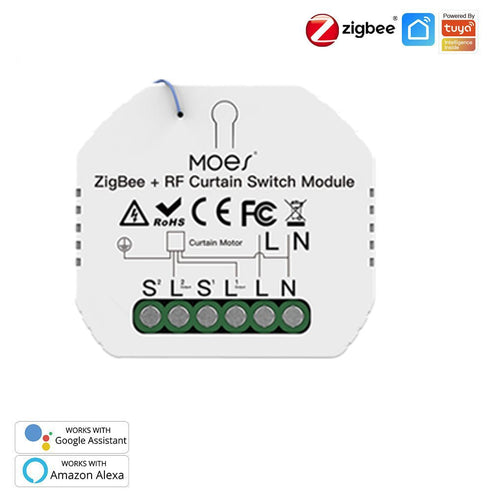 ZigBee & RF433 Smart Curtain Switch Module for Electric Motorized Roller Blinds & Shutter Motors - Works with Alexa/Google Home, Hub Required, Timing & Remote Control, Neutral Wire Needed
