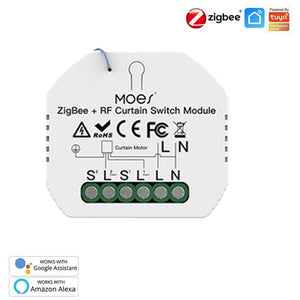 ZigBee & RF433 Smart Curtain Switch Module – for Electric Motorized Roller Blinds & Shutter Motors – Works with Alexa, Google Home, SmartThings – DIY Automation, No Hub Required (Compatible with Tuya/Smart Life)