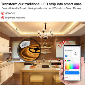 MOES ZigBee RGB+CCT LED Strip Light 16.4ft, Multicolor Tunable White Strip Lights, Smart LED Controller with Brightness Adjustment, Works with Alexa, Google Home, SmartThings, Home Assistant (Hub Required)