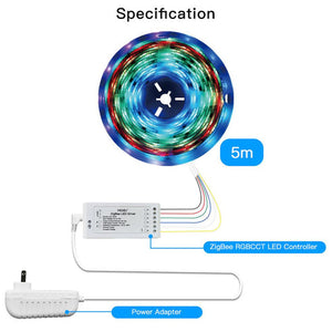MOES ZigBee RGB Strip Light 16.4ft, Multicolor LED Strip with CCT (Tunable White) & 16 Million Colors, Smart LED Controller, Brightness Adjustable, Works with Alexa, Google Home, SmartThings, Home Assistant