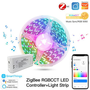 MOES ZigBee RGB Strip Light 16.4ft, Multicolor LED Strip with CCT (Tunable White) & 16 Million Colors, Smart LED Controller, Brightness Adjustable, Works with Alexa, Google Home, SmartThings, Home Assistant