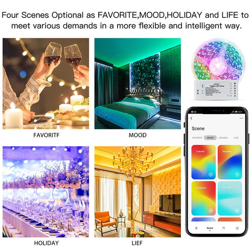 MOES ZigBee RGB+CCT LED Strip Light 16.4ft, Multicolor Tunable White Strip Lights, Smart LED Controller with Brightness Adjustment, Works with Alexa, Google Home, SmartThings, Home Assistant (Hub Required)