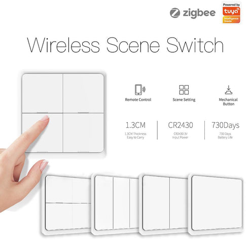 ZigBee Light Switch, Battery-Powered Wireless Smart Switch, Multi-Control Push Button for Smart Home, Scene Switches, Compatible with Alexa, Google Home, Hub Required (No Wiring Needed)