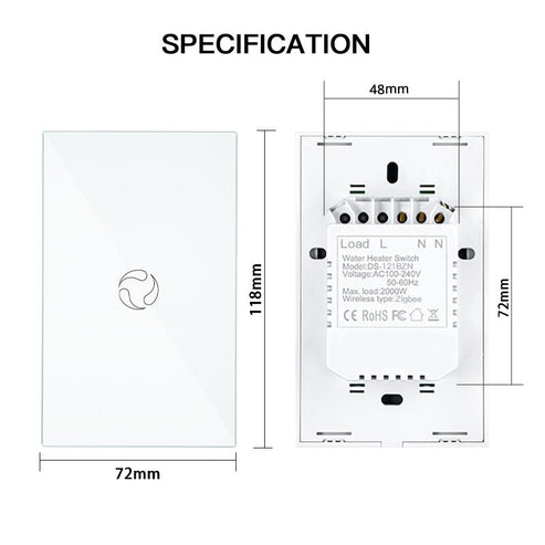 ZigBee Smart Boiler Touch Switch – Water Heater Switch, Single Pole, Neutral Wire Required, 20A/40A, 100-240V, Works with Alexa, Google Home & SmartThings, Hub Required, Remote Control & Scheduling (US Standard)