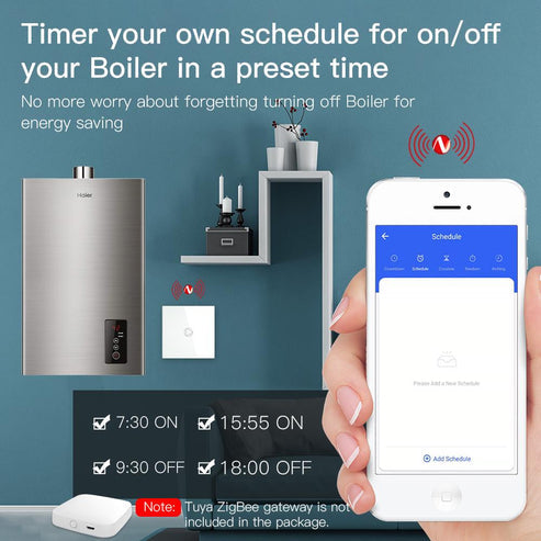 ZigBee Smart Boiler Touch Switch – Water Heater Switch, 20A 230V, Single Pole, Neutral Wire Required, EU Version, Works with Alexa, Google Home & SmartThings, Hub Required, App Control & Timer