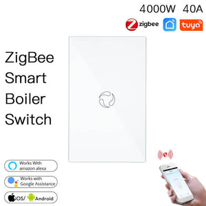 ZigBee Smart Boiler Touch Switch – Water Heater Switch, Single Pole, Neutral Wire Required, 20A/40A, 100-240V, Works with Alexa, Google Home & SmartThings, Hub Required, Remote Control & Scheduling (US Standard)