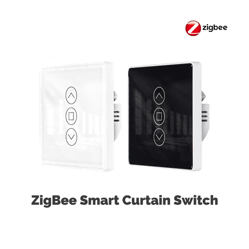ZigBee Smart Curtain Switch, 2.5D Arc Glass Touch Panel, RF433 & ZigBee Dual Mode, Works with Alexa/Google Home, Hub Required for Smart Blinds, Shutters & Motorized Curtains