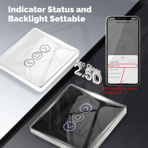 ZigBee & RF433 Smart Curtain Switch - 2.5D Arc Glass Touch Panel for Motorized Blinds/Shutters, Works with Alexa/Google Home, Hub Required, Timing & Remote Control, Neutral Wire Needed