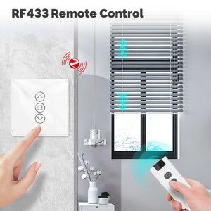 ZigBee & RF433 Smart Curtain Switch - 2.5D Arc Glass Touch Panel for Motorized Blinds/Shutters, Works with Alexa/Google Home, Hub Required, Timing & Remote Control, Neutral Wire Needed
