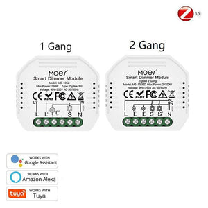 MOES ZigBee Dimmer Module - Smart Switch Relay 1 Gang & 2 Gang, Requires MOES Hub, Works with Alexa/Google Home, Smart Life/Tuya App, No Neutral Wire, 90-250V, Dimming & Switch Control