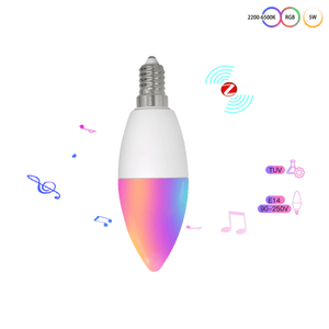 ZigBee Smart E14 Candle Bulb, 5W RGBCCT Color Changing (2200K-6500K), Dimmable LED Light, Works with Alexa & Google Home, Voice Control, Candelabra Bulb for Chandeliers & Lamps, Tunable White + RGB