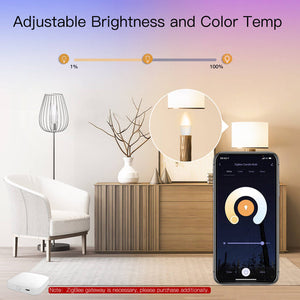 ZigBee Smart E14 Candle Bulb, 5W RGBCCT Color Changing (2200K-6500K), Dimmable LED Light, Works with Alexa & Google Home, Voice Control, Candelabra Bulb for Chandeliers & Lamps, Tunable White + RGB