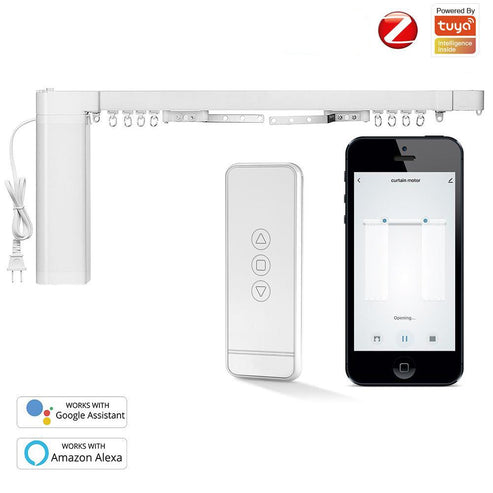 Zigbee Smart Curtain Motor System - Tuya Compatible Electric Motorized Track with RF Remote, DIY Installation, Works with Alexa/Google Home, Quiet Automatic Curtain Opener
