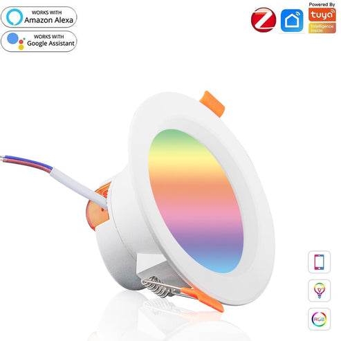 MOES ZigBee Smart Downlight, Round Recessed RGB+CCT (2700K-6500K), Dimmable LED Spot Light, Works with Alexa/Google/SmartThings, Party Lighting, 5W/7W, Voice & App Control