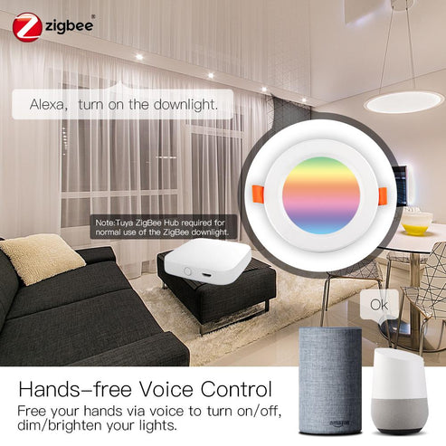 MOES ZigBee Smart Downlight, Round Recessed RGB+CCT (2700K-6500K), Dimmable LED Spot Light, Works with Alexa/Google/SmartThings, Party Lighting, 5W/7W, Voice & App Control